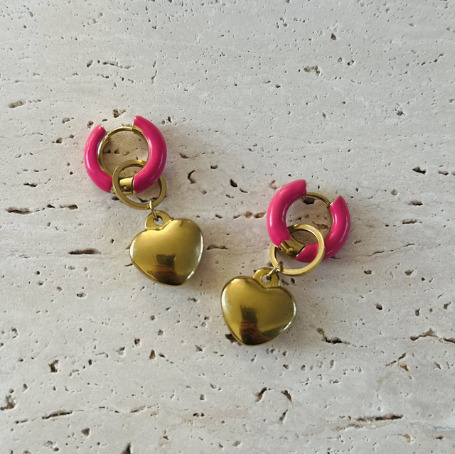 Oorbellen hartjes met roze 