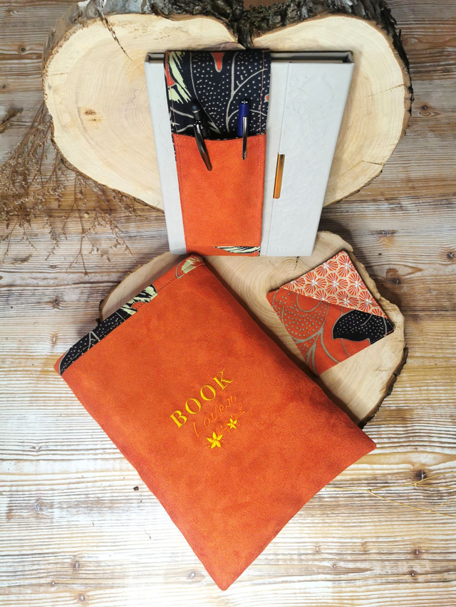 ✨Ensemble Book Lover Orange✨ Pochette à livre - Porte-Stylo - Marque-page 