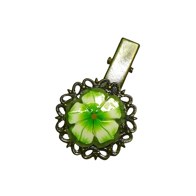 Pince rétro estampe ronde fleur verte