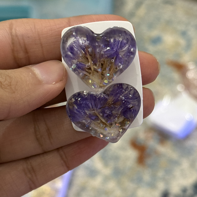 Lavender heart ear studs