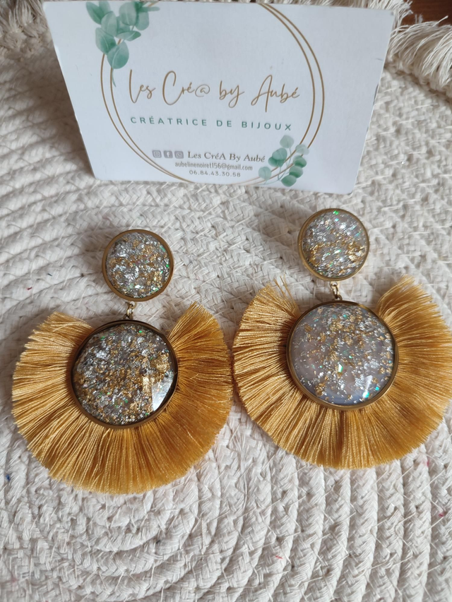 BO Big bohème strass argent/gold/ pompons camel 0001252