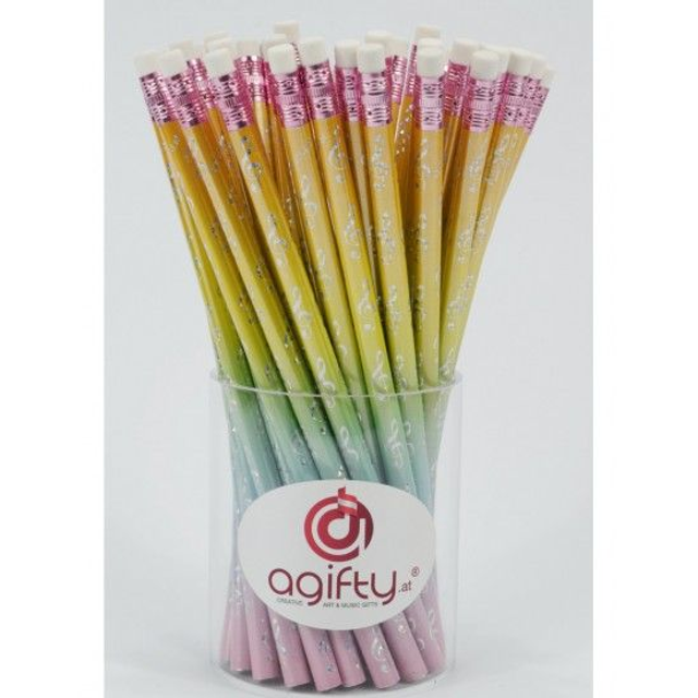 Crayon de papier arc-en-ciel avec motifs clé de sol argenté