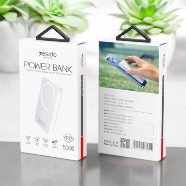 Batterie Externe Power Bank Sans Fil Magnétique Yesido YP29 5000mAh 5W Blanc
