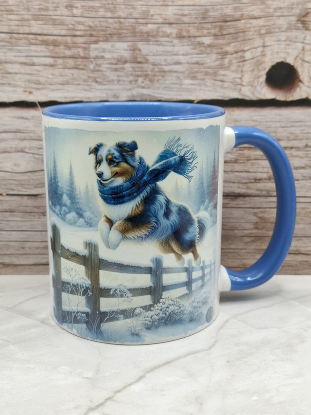 Mug bleu foncé berger australien personnalisable