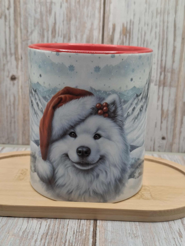 Mug rouge Noël samoyède