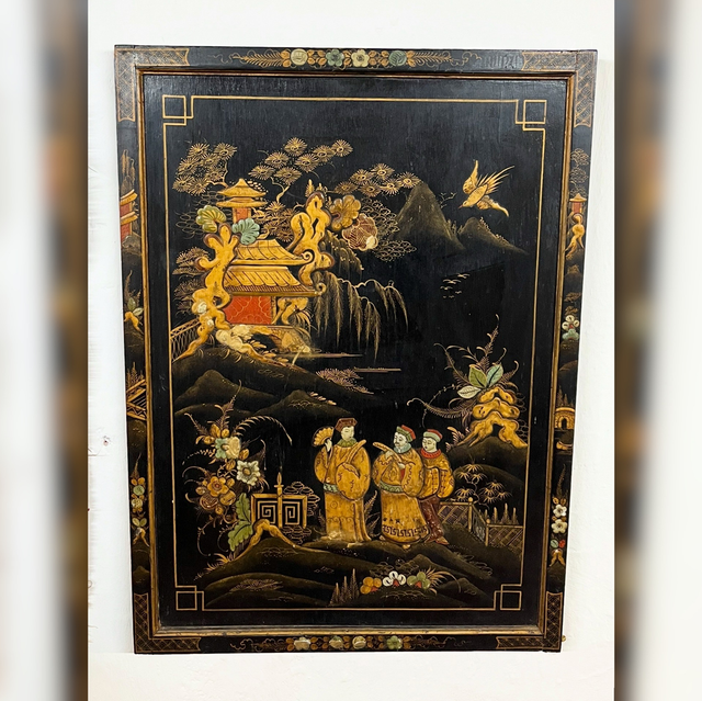 A 20th Century Black Lacquered Chinoiserie Panel