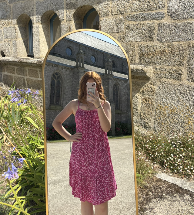 Robe bretelles rose petite fleurs 