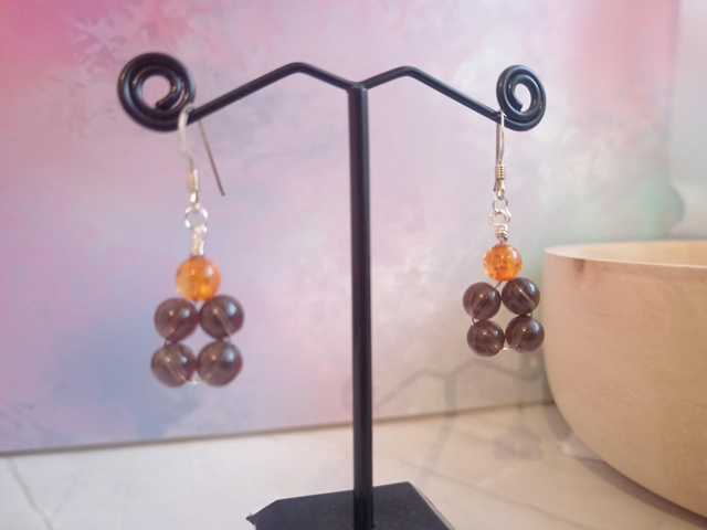 Smoky quartz and amber earrings 