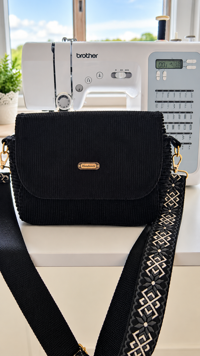Sac pink pearl velours côtelé noir