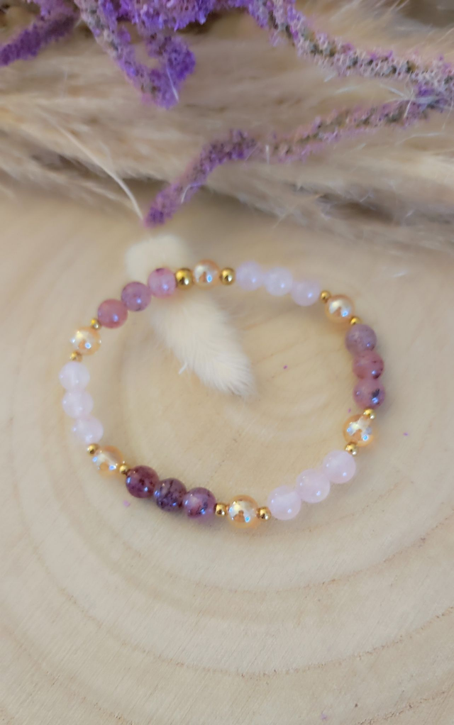 Bracelet "Épanouissement et Joie" Quartz fraise et Quartz rose