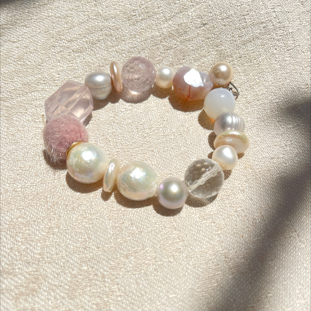 Armband Bergkristall Barockperlen, Rosenquarz, Muranoglaskugel, ...