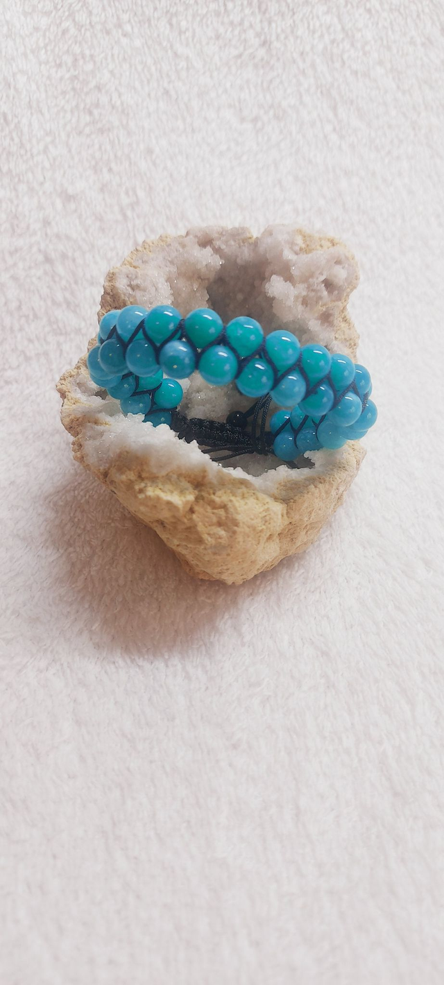 Bracelet double en amazonite bleu