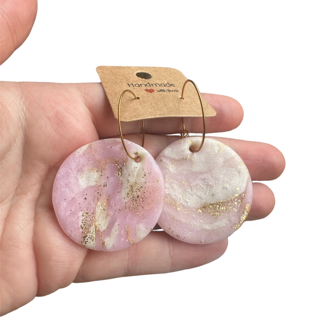 Pale Pink Pearlescent Round Polymer Clay Earrings