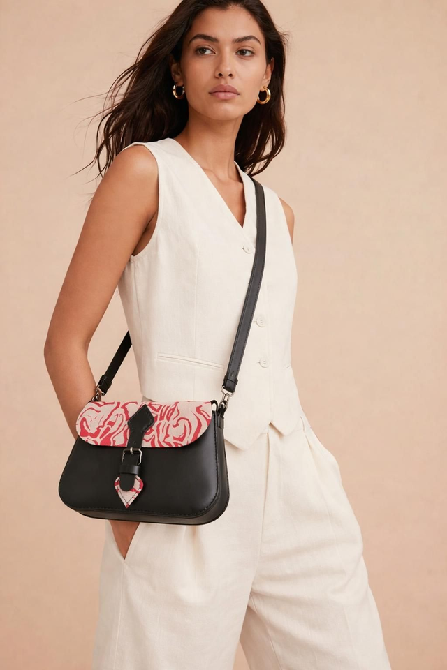 ✨️ PROMO ✨️ Sac Collection Amber - Noir et beige avec des motifs rouges