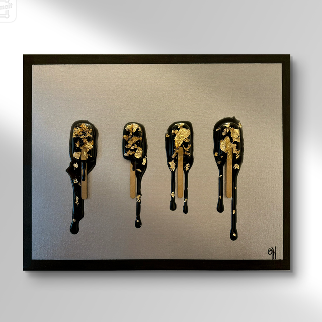 Collection Ice - n*1 Noir Feuilles d’or - 40x50cm