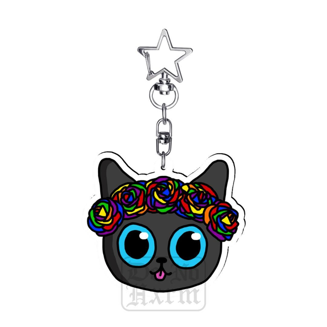 Rainbow Flower Crown Cat Acrylic Keyring