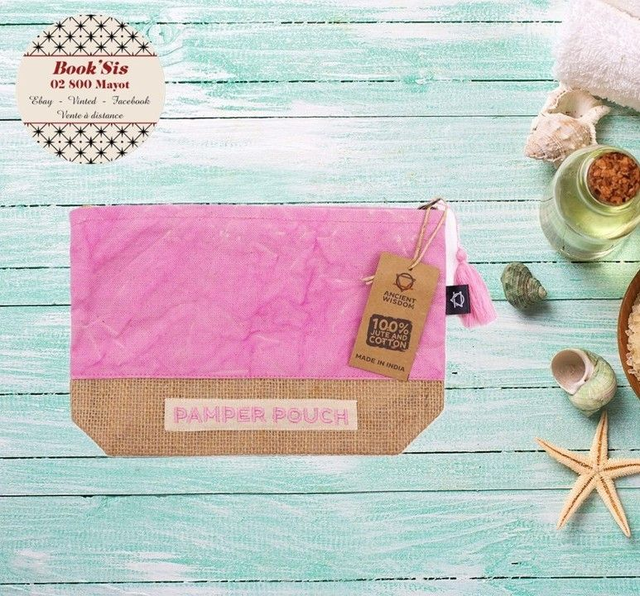 Pochette en coton &amp; jute " Rose "