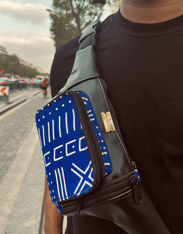 Sac banane en similicuir et wax (Bleu)