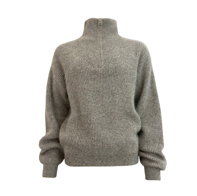 long-sleeved trucker-neck pullover pearl gray
