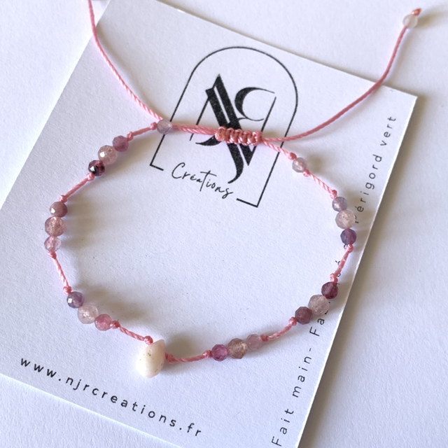 Bracelet Opale rose, Tourmalines multicolores et Quartz Fraise (pierres fines naturelles)