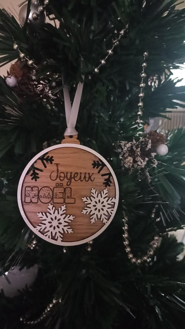 Boule - Joyeux Noël - Bois chêne 