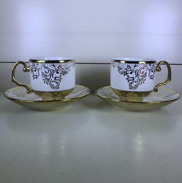 Service à café 6 pièces-doré blanc fleur vintage