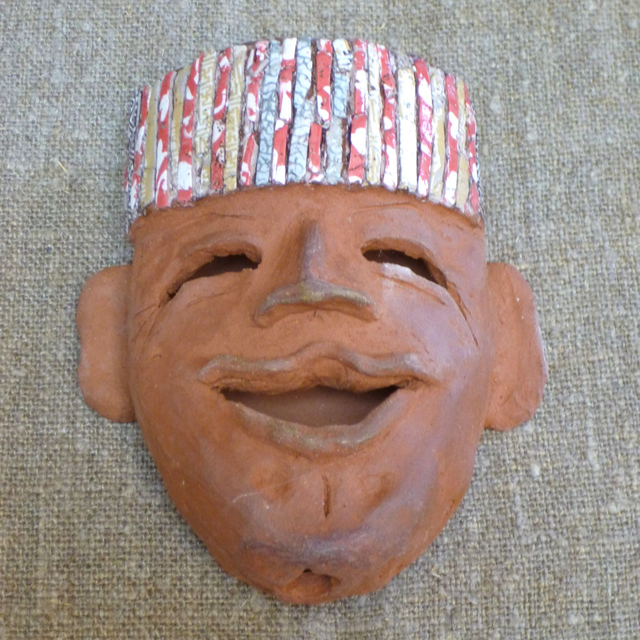 JBY70 Crowned Red Face by Jane Bisby, 15 x 13cm Red Earthenware