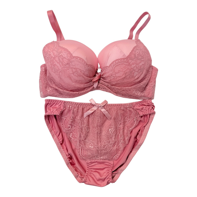 pink lace embroidered bra and underwear set UK 34D 