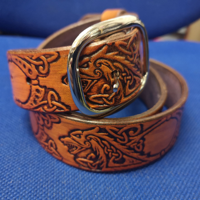 Viking Wolf Embossed Belt Tan 1.5" (38mm)