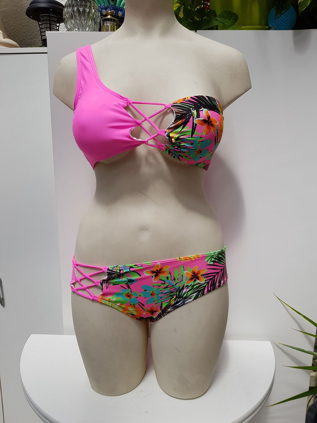 Maillot De Bain Deux Pièces Sexy Rose Fluo Multicolore Taille M(38)