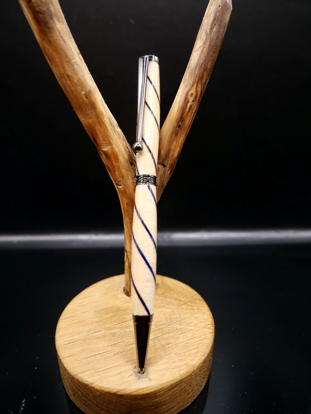 Stylo art deco gris Erable pierre lapis lazuli