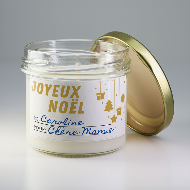 Bougie artisanale parfumée en cire de soja avec étiquette personnalisée - Cadeau pour Noël, Nouvel An, Fêtes de fin d'année, 100g (CJN13)
