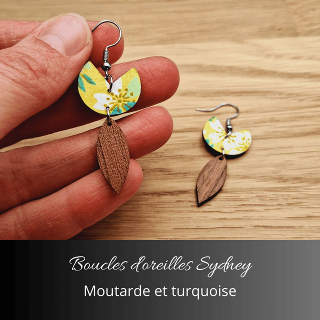 Boucles d&#039;oreilles Sydney - Moutarde et turquoise