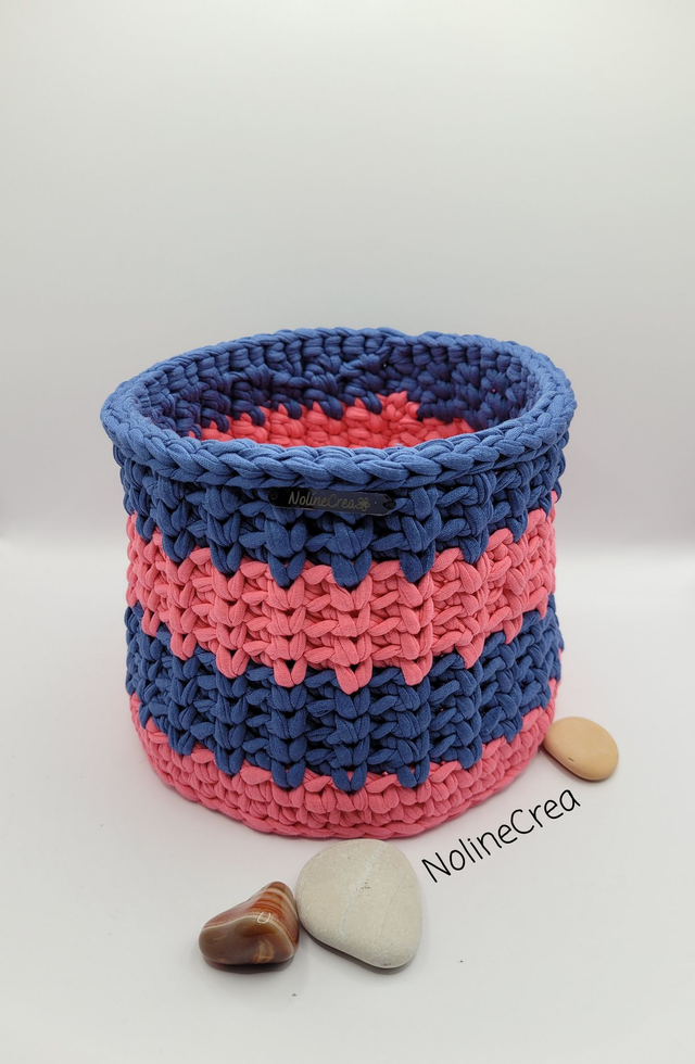 Panier de rangement au crochet bicolore Rose et Bleu, Boite taille moyen de rangement rose et bleu