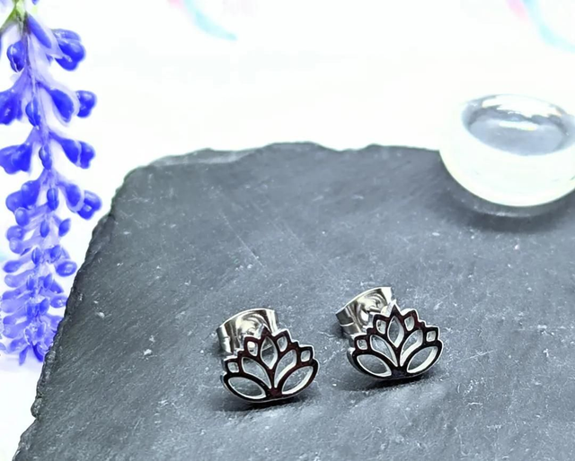Stainless Steel Lotus Stud Earrings 