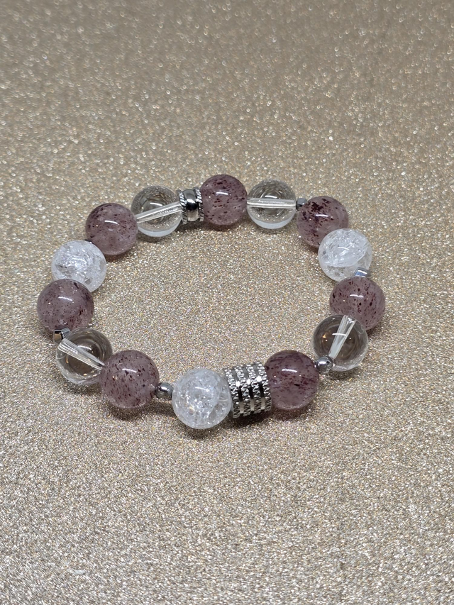 Bracelet Quartz fraise et Cristal de roche XL en 1,2 cm 
