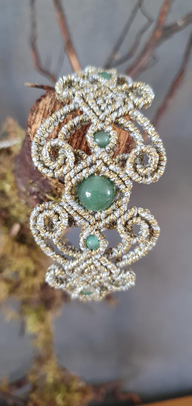 Bracelet micro macramé doré/argenté aventurine 