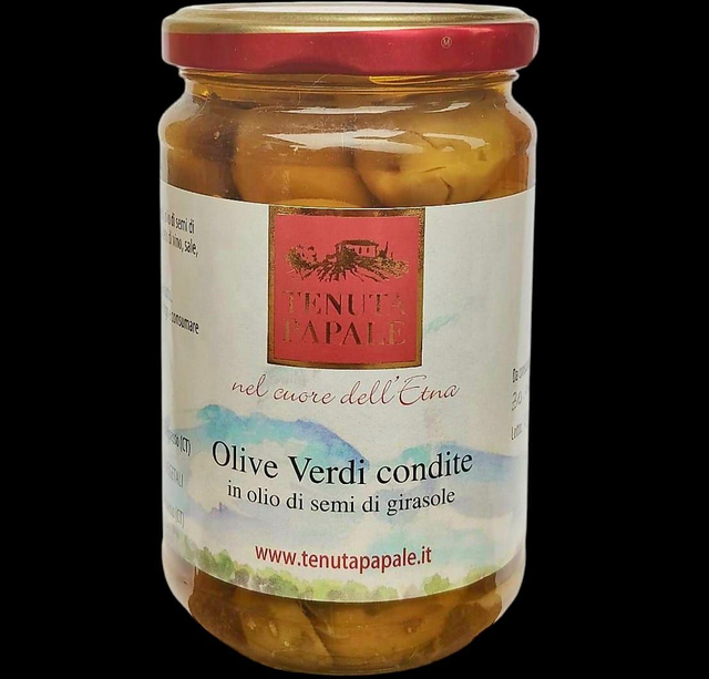 GREEN OLIVES SEASONED IN SUNFLOWER OIL - GR. 314