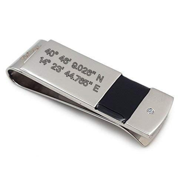 Ferma Soldi in Acciaio Inossidabile Clip Banconote Regalo Elegante Uomo Donna Placcato in Oro Bianco con Incisione Personalizzata  coordinate 