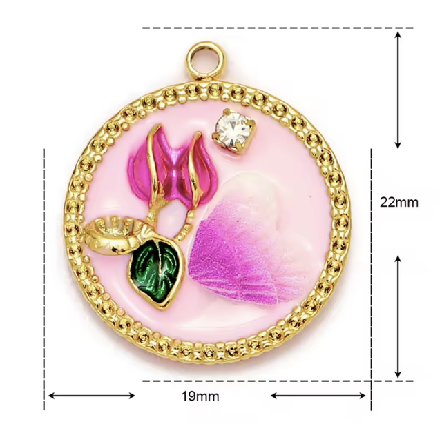 Charm fiore 3d base rosa e fucsia 