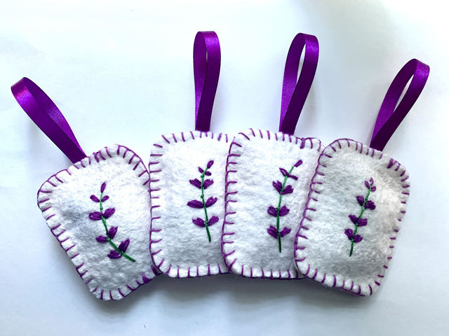 Hand Felted and Hand Embroidered Lavender Sachets