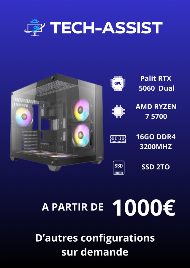 Ordinateur Gaming Ryzen 7 5700 RTX 5060 16Go DDR4