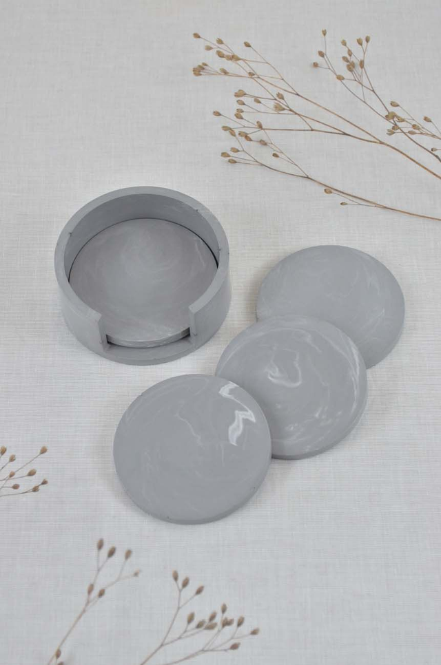 Ensemble sous-verres avec support : Gris marbré