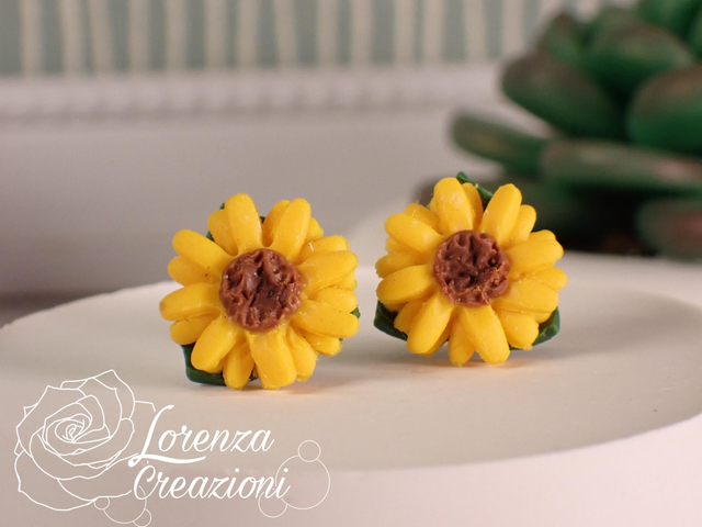 Orecchini a lobo girasole con foglie taglia L
