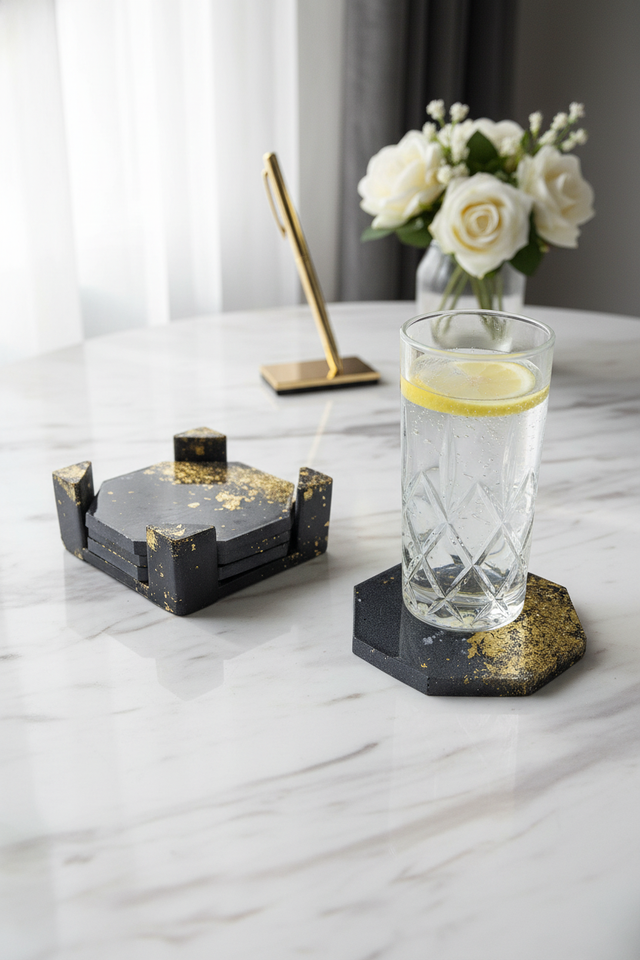 Lot de 4 dessous de verres et son support