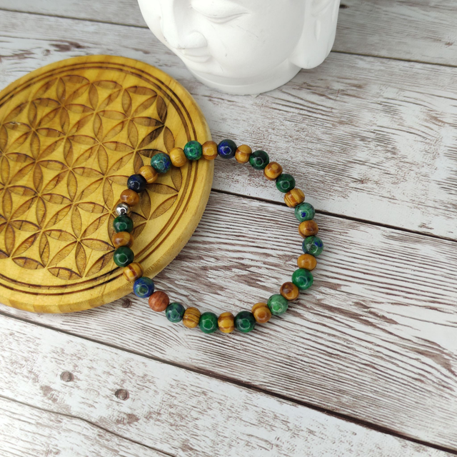 Bracelet lithothérapie &quot;Azurite et Bois&quot;