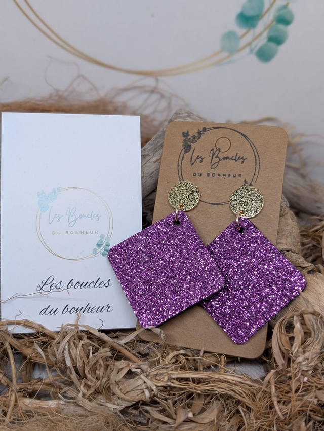 Boucles d'oreilles Chouquette violet paillettes chou002