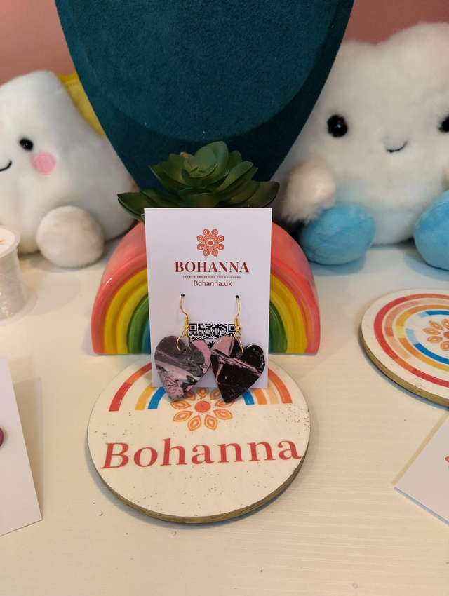 Handmade polymer clay - Midnight Magic Heart Earrings 