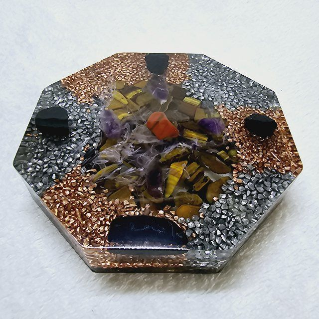 Orgonite plateau octogonale fleur de vie