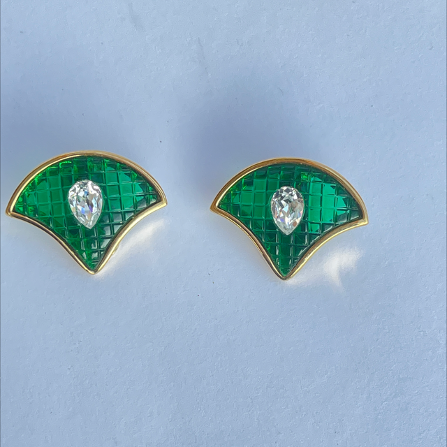 Ohrclips grün Glas  1970er Jahre